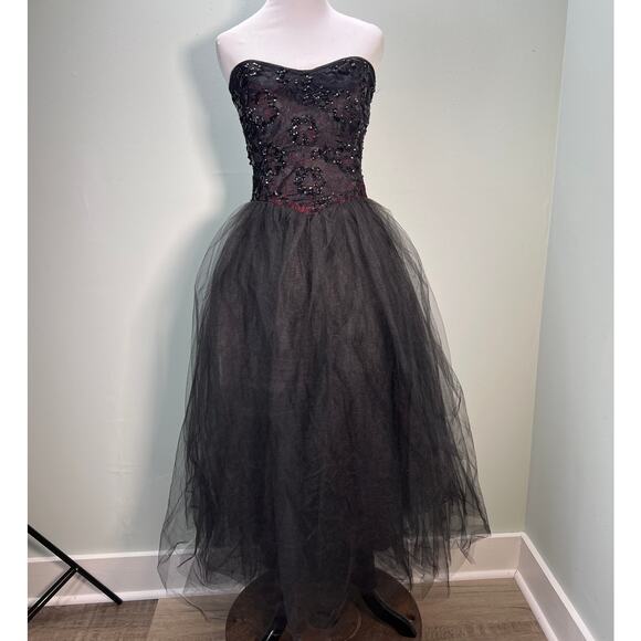 Vintage Gunne Sax Dress Jessica Mcclintock Womens 9 Black Tulle Sequins Gothic - Picture 12 of 12